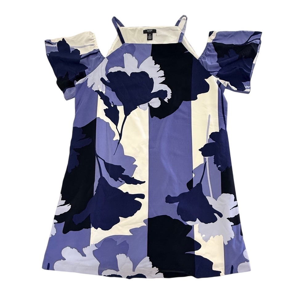 Alfani Petite Blue Floral Cold Shoulder Shift Dress Size 16P Short Sleeve